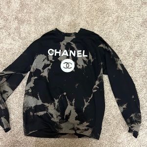 Medium, bleach Tye dye, black Chanel sweatshirt
